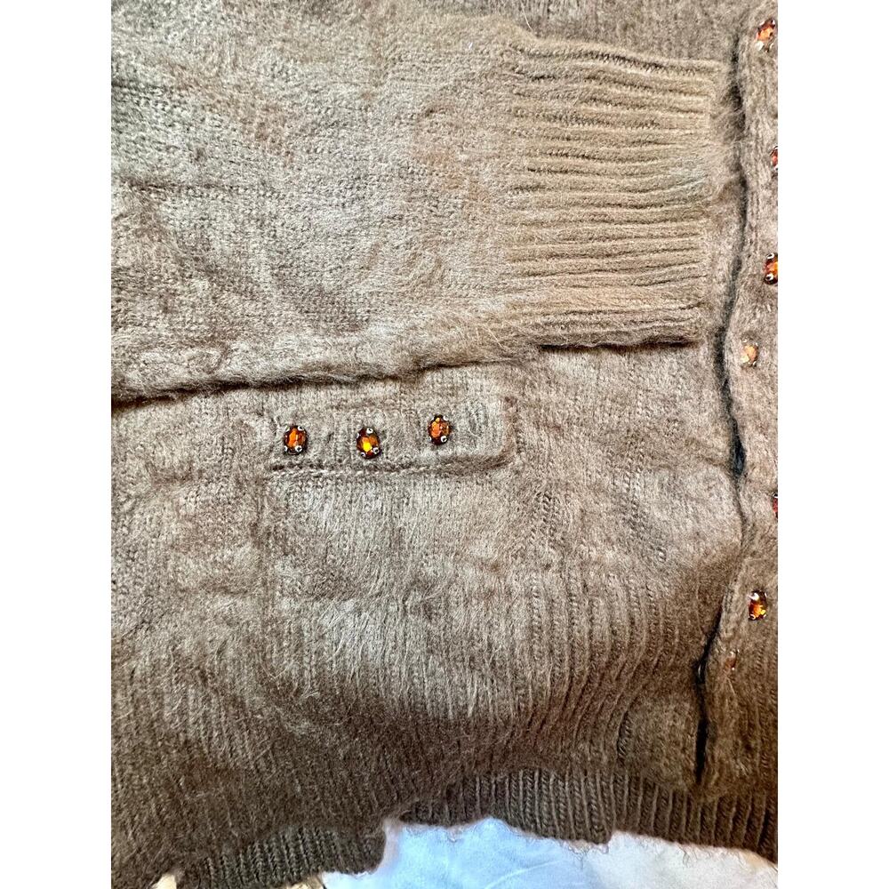 MNML Sky Jeweled Cardigan Sweater Men’s XL Brown Rhinestone Fuzzy Knit NWT Flaw - Picture 5 of 6